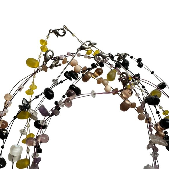 Choker Necklace Lot of 7 Floating Stones Beaded Chip Cord Double Strand 18" - Picture 10 of 16